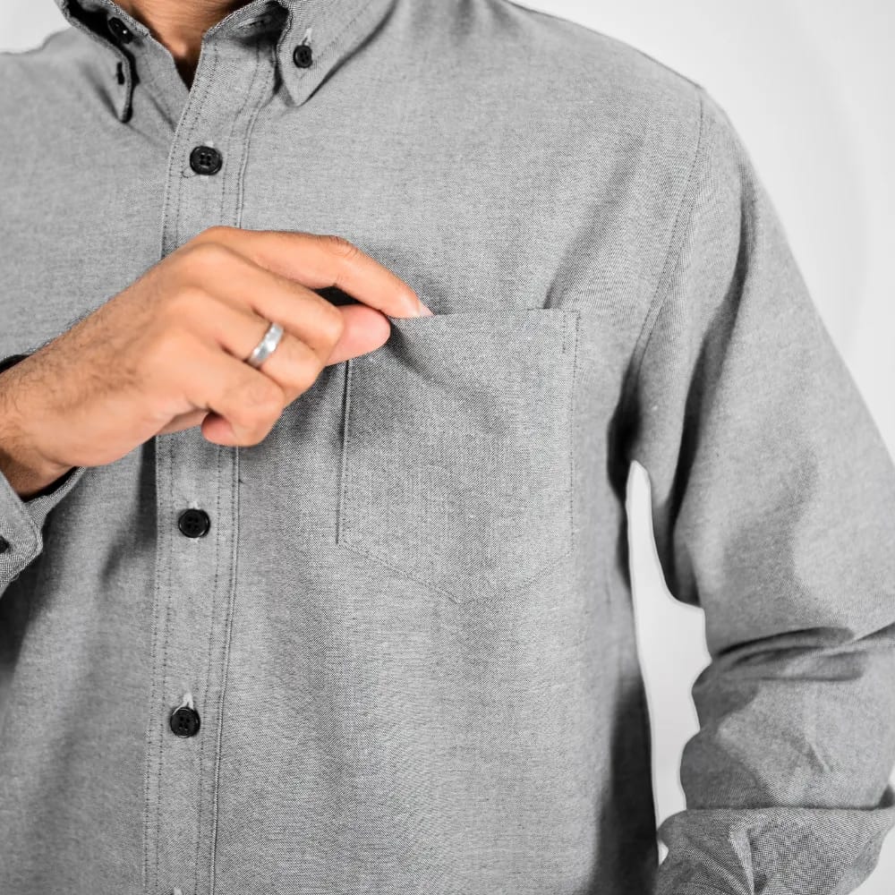 Vincent – Oxford Light Gray Long Sleeve Shirt - Image 6