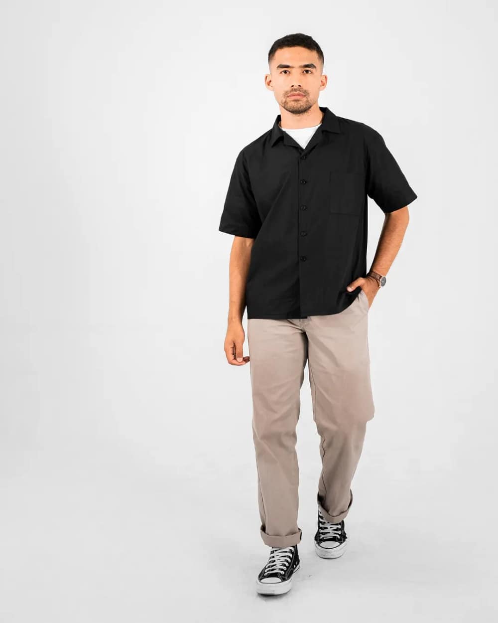 Vito – Poplin Black Short Sleeve Shirt
