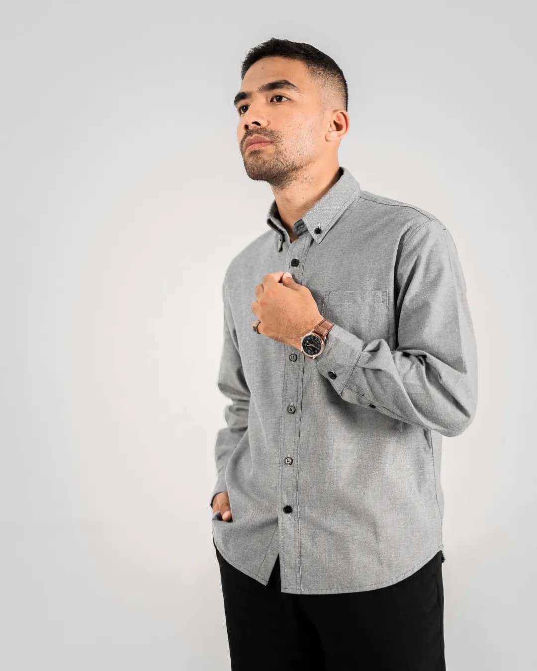 Vincent – Oxford Light Gray Long Sleeve Shirt - Image 4
