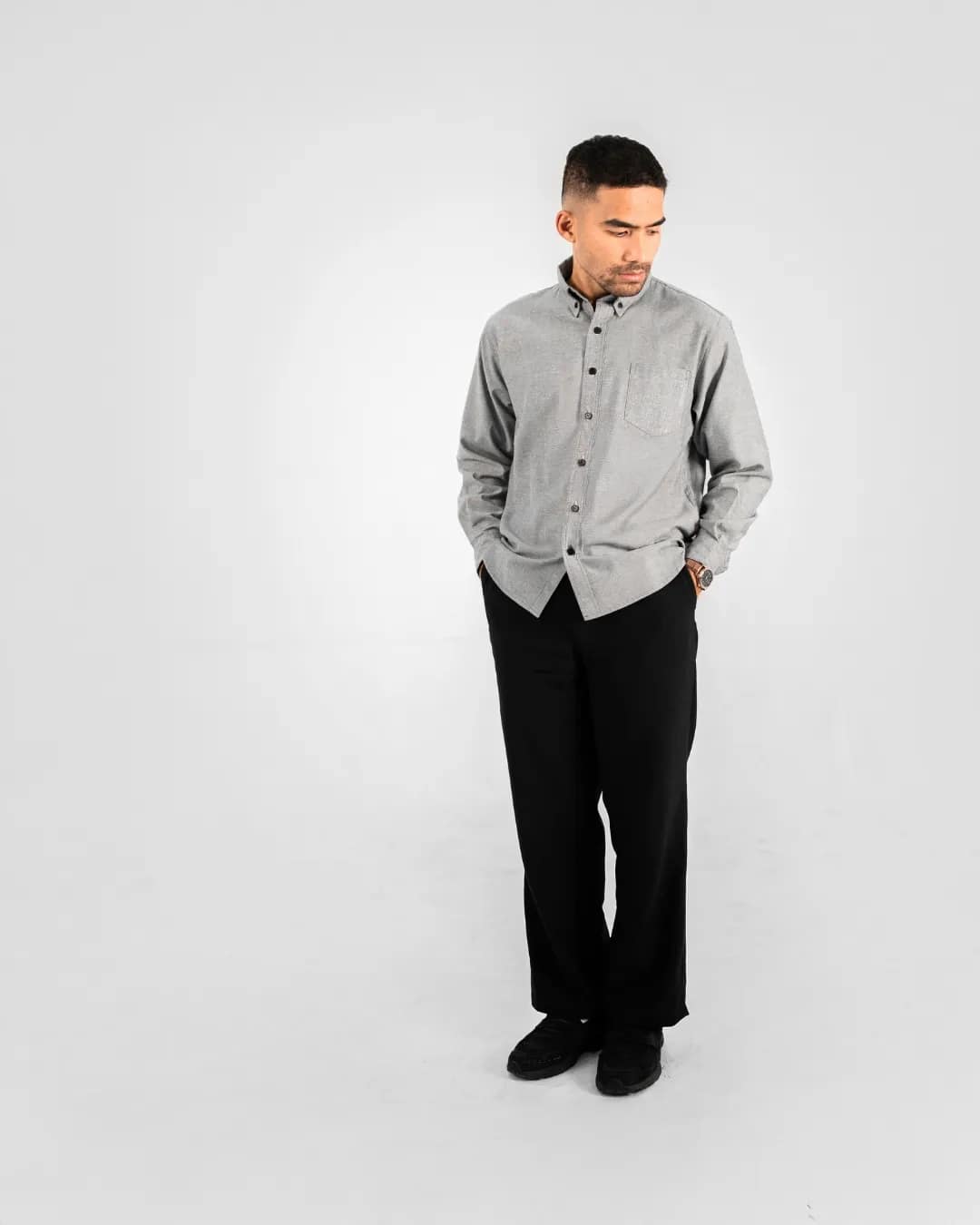 Vincent – Oxford Light Gray Long Sleeve Shirt - Image 5