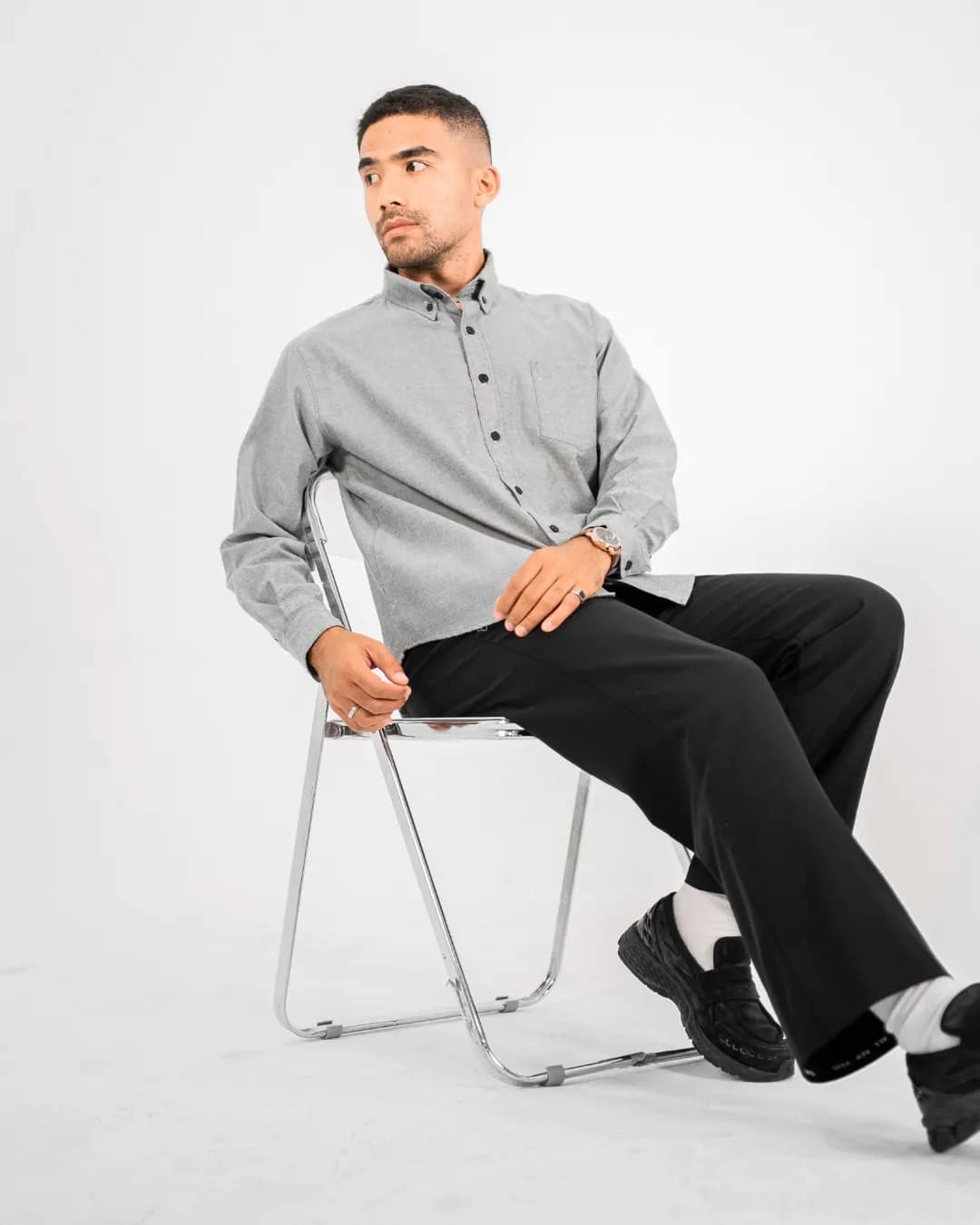 Vincent – Oxford Light Gray Long Sleeve Shirt - Image 2